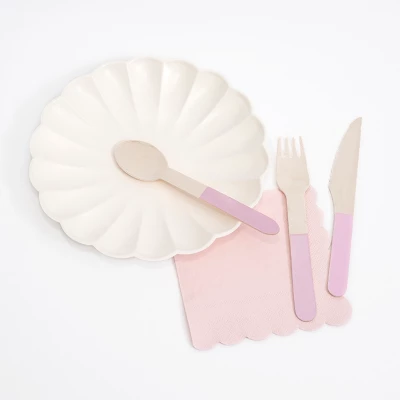 Meri-Meri Meri Meri Pink Wooden Cutlery Set (Pack Of 24) 1 Meri-Meri Meri Meri Pink Wooden Cutlery Set (Pack Of 24)