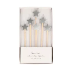 Meri-Meri Meri Meri Silver Star Candles (Pack Of 6)